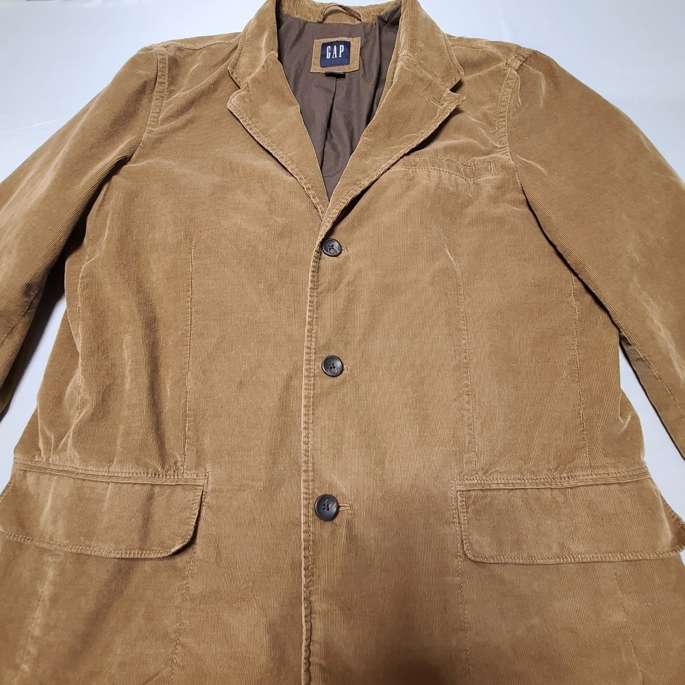 Gap Corduroy Blazer Mens XL Tan Brown 3 Button Sport Coat Jacket Dark Academia